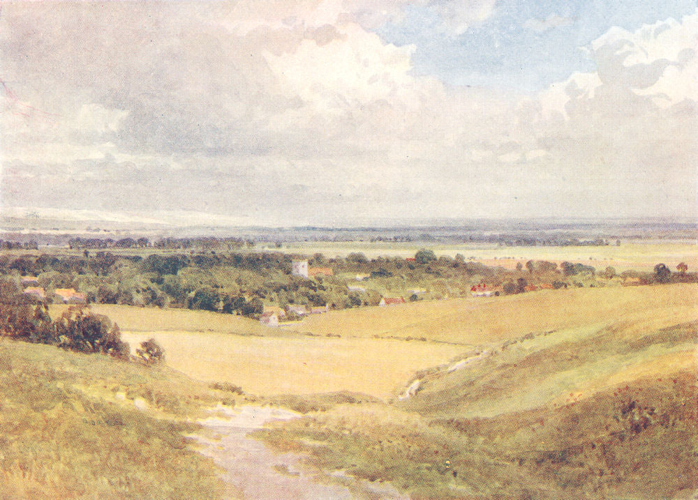 On the Berkshire Downs by Sutton Palmer 1920 old antique vintage print picture